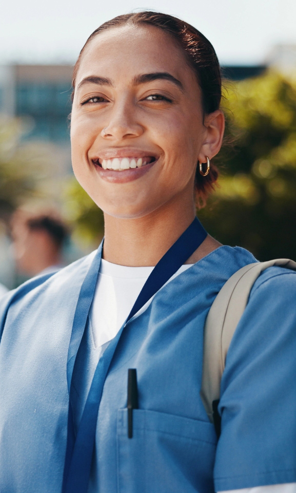 Young female medical professional smiling